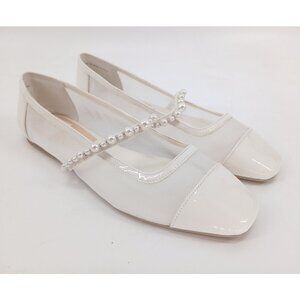 Dolce Vita Rollin Pearl Mesh White Patent Leather Ballet Flat Mary Jane Size 7.5